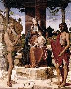 Bartolomeo Montagna Madonna and Child under a Pergola with St John the Baptist and St Onofrius Spain oil painting artist